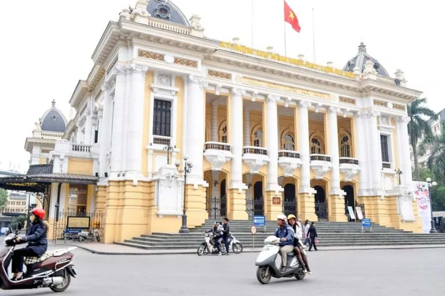 Hanoi Opera House with scooter in front