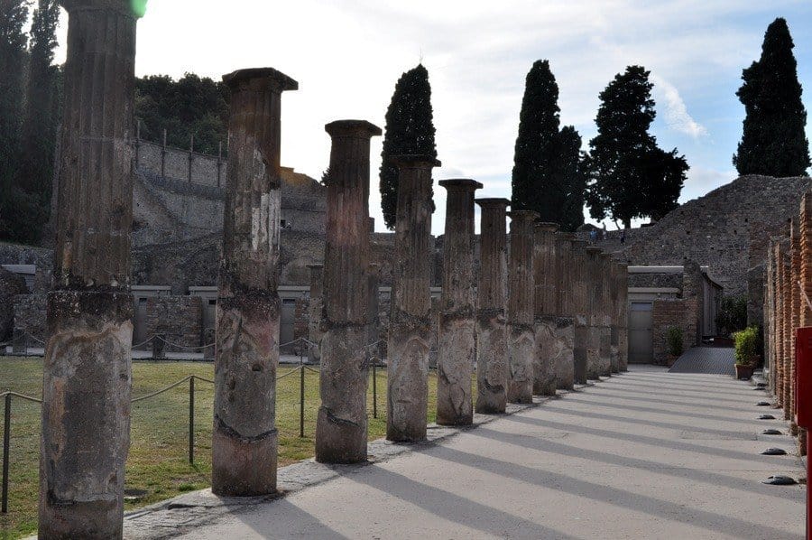 Columns casting shadows in Pompeii