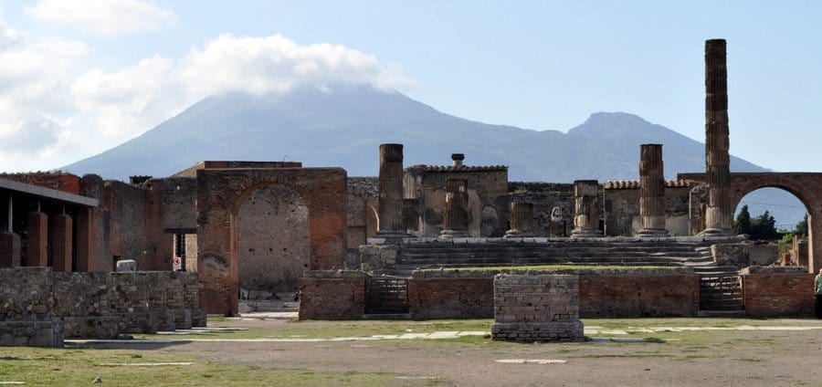 Temple of Jupiter at Pompeii with Vesuvius in the background