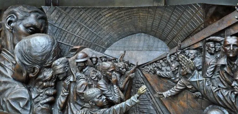 Section of freize from The Meeting Place Sculpture, St Pancras