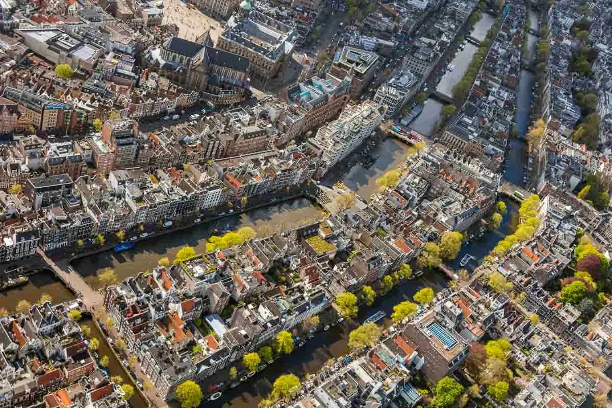Amsterdam, Netherlands. Aerial view of the Old City Centre