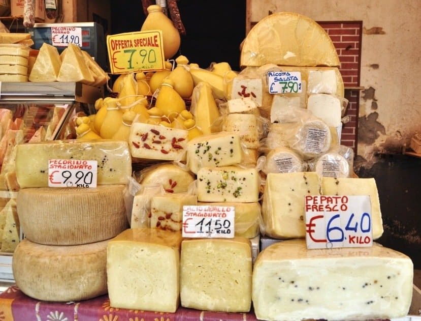 Catania Market - A Selection of Sicilian Cheeses in the Market