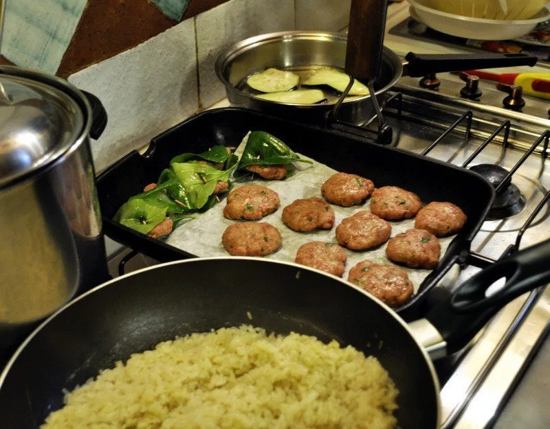 Cooking the Pilaf Rice and Meatballs