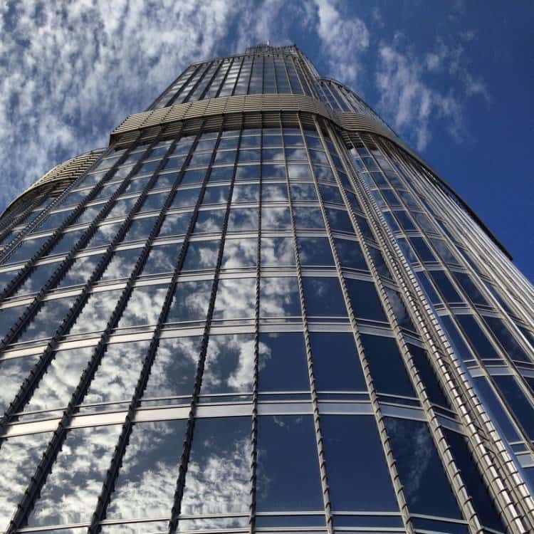 Looking up at the Burj Khalifa