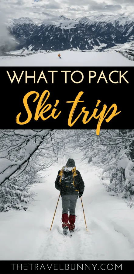 skier in snow covered trees and ski packing list