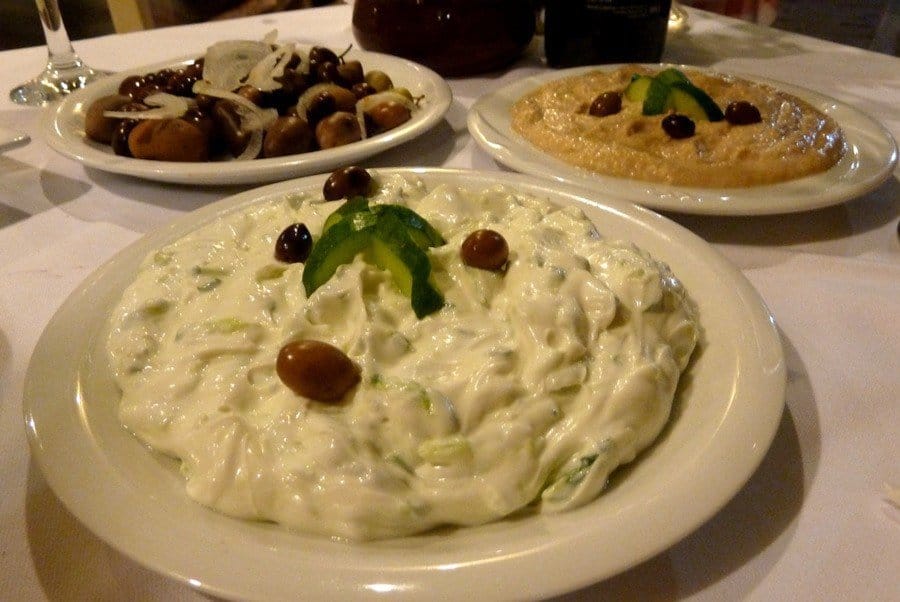 Tzatziki, Taramasalata and olives - Greek dips