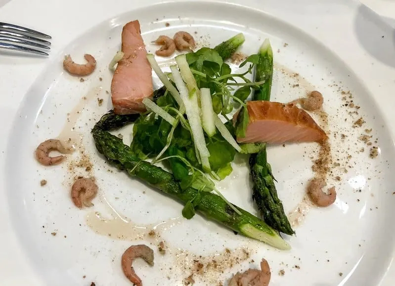 Salmon Starter with charred asparagas