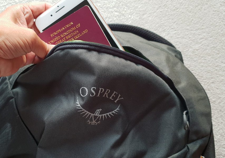 Passport in backpack pocket