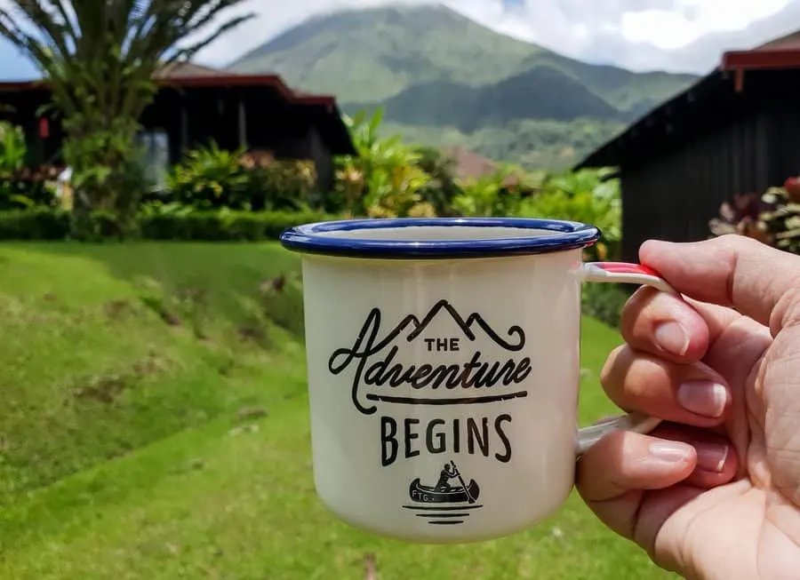The Adventure Begins tin mug by Arenal Volcano