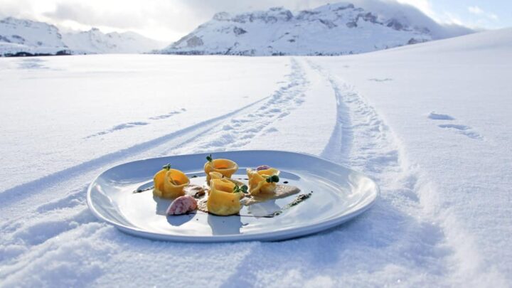 plate of food on the snow