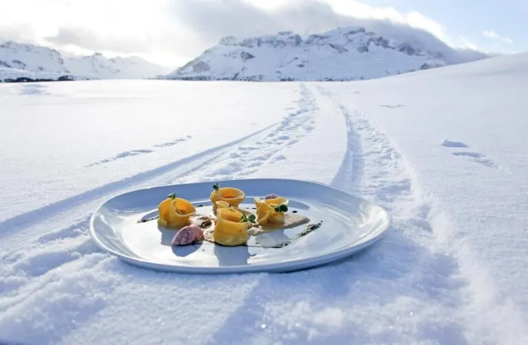 plate of food on the snow