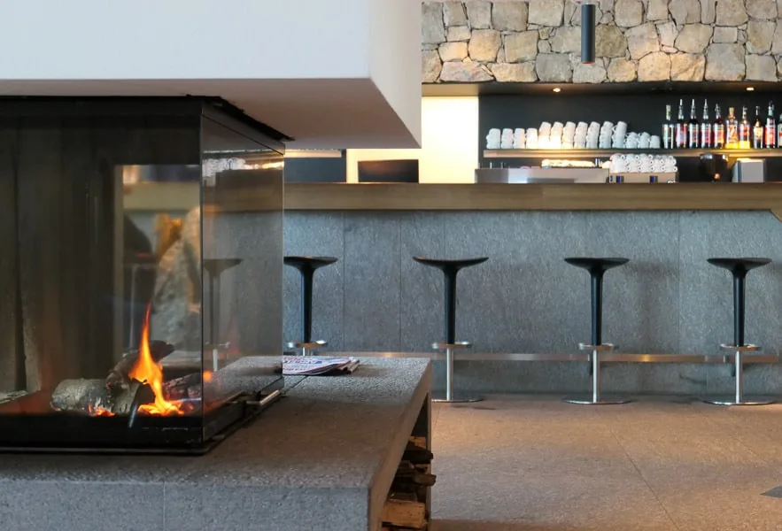 Modern Bar and fire in Piz Boe Mountain Lounge