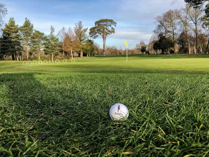 Foxhills Golf fairway with golf ball and flag