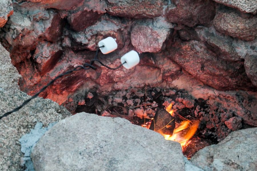 toasting marshmallows on the fire