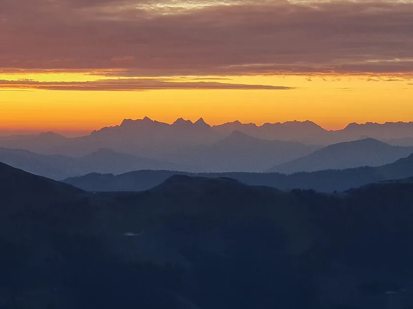 Sunrise behind the Wilder Kaiser Mountains