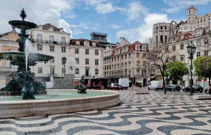 Fountain on Rossio Square in Lisbon, Portugal