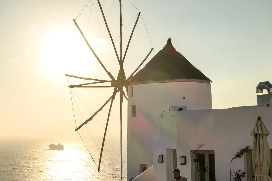 Santorini Windmill Oia at sunset