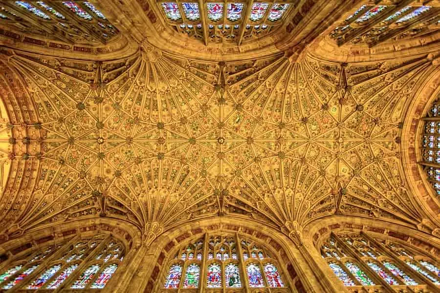 The vaulted ceiling of Sherborne Abbey in Dorset 