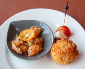 Smoked trout and deep fried cod ball