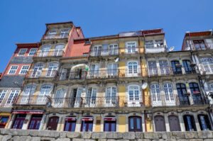 Azulejos tiles on buildings in Porto