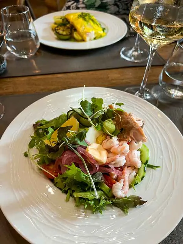 Prawn salad lunch at Oobu restaurant, Turku, Finland