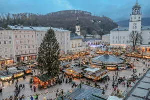 Christkindlemarkt, Salzburg Christmas markets - panoramic view from DomQuartier terrace