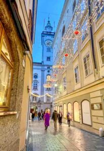 Salzburg alleyway with town hall at Christmas