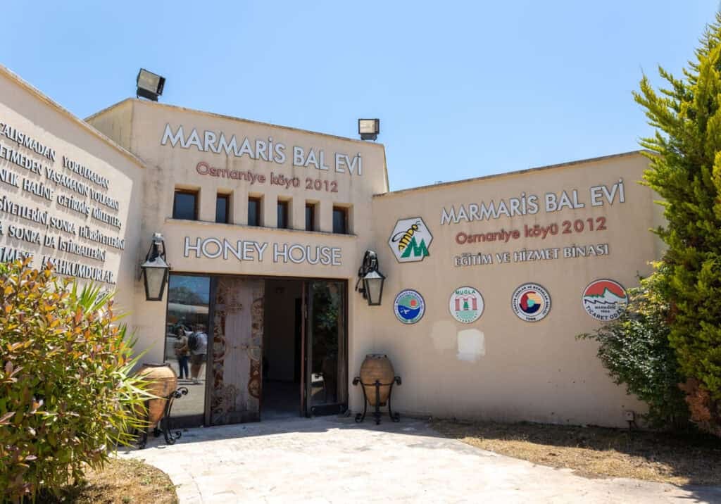 The Marmaris Honey House in Osmaniye village, Muğla, Turkey, with Marmaris Bal Evi signage.